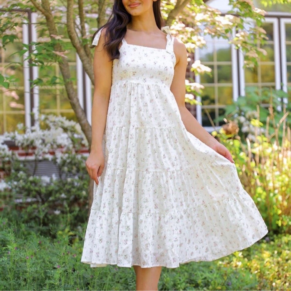 Storia Dress White Pink Floral Babydoll Cottagecore Mini Women’s Size Small